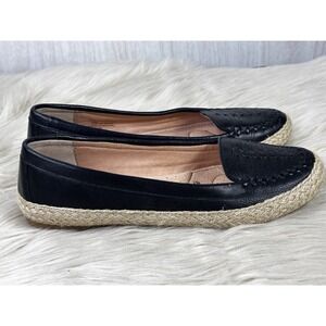 Sofft Malila Leather Espadrille Flat 8 Black Woven Moc Toe Comfort Chic